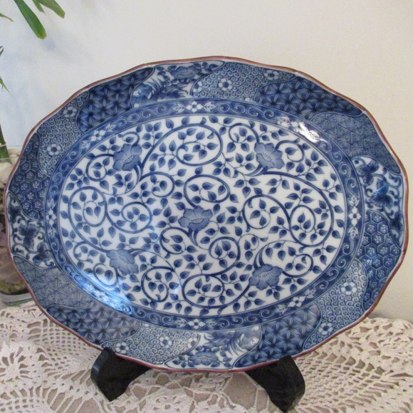 Mino Ware Sanyo Pottery Oval Plate Dyed Serving Dish